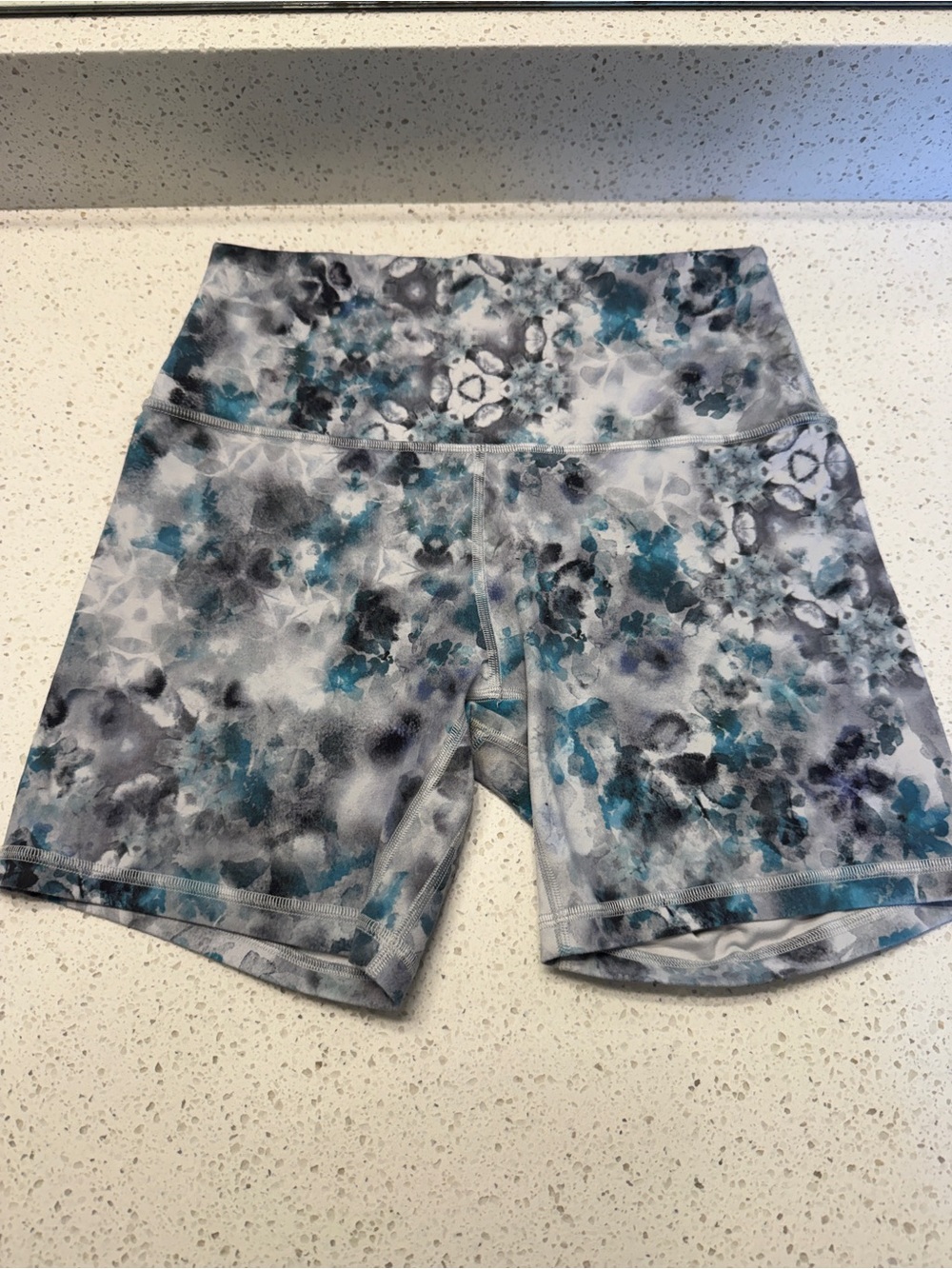 lululemon athletica Teal and Gray Floral-Print High-Rise Athletic Shorts
